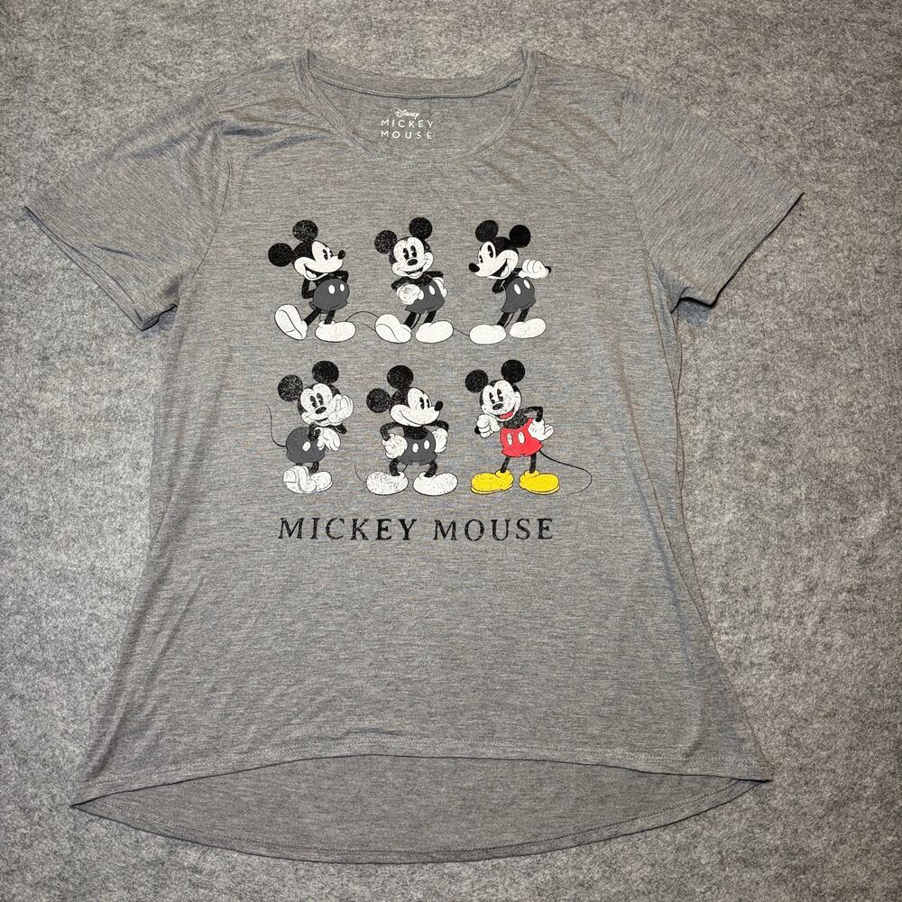 Disney Mickey Mouse XL Graphic T-Shirt Gray Black Cotton Blend